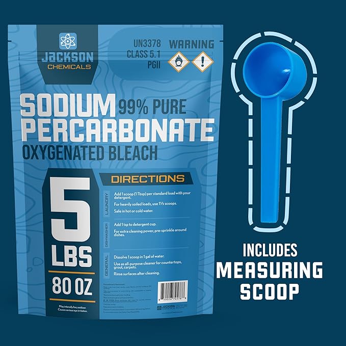Sodium Percarbonate 5 lb – Chlorine-Free Laundry Booster Eco-Friendly Stain &amp Odor Remover Multipurpose Cleaner - Oxygenated Bleach Powder