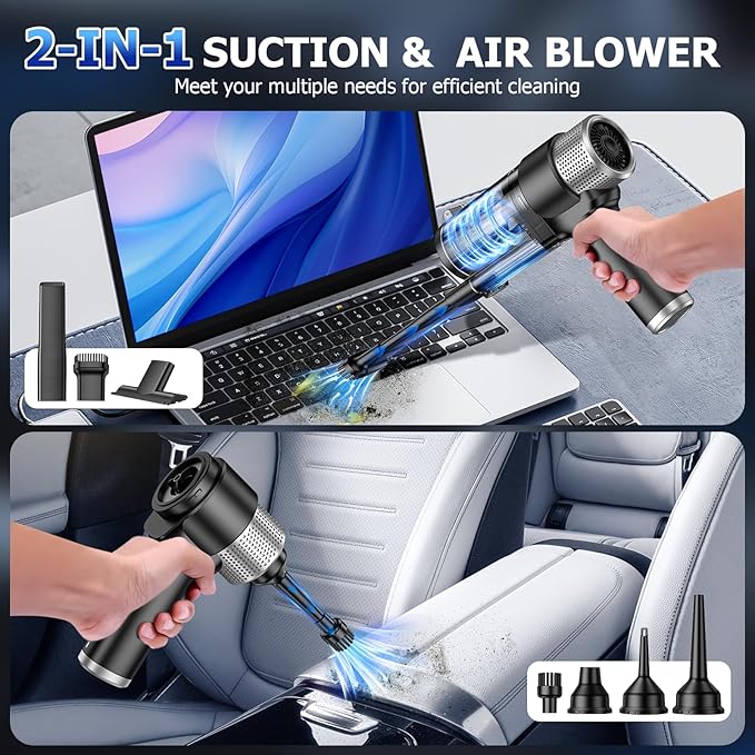 JONYJ Handheld Car Vacuum Cleaner Cordless 16000PA Hand Held Vacuum Portable 2 in 1 Air Duster and Mini Vacuum Cleaner Rechargeable with Led Multi-Nozzles &amp Washable Filters for Home Office Car