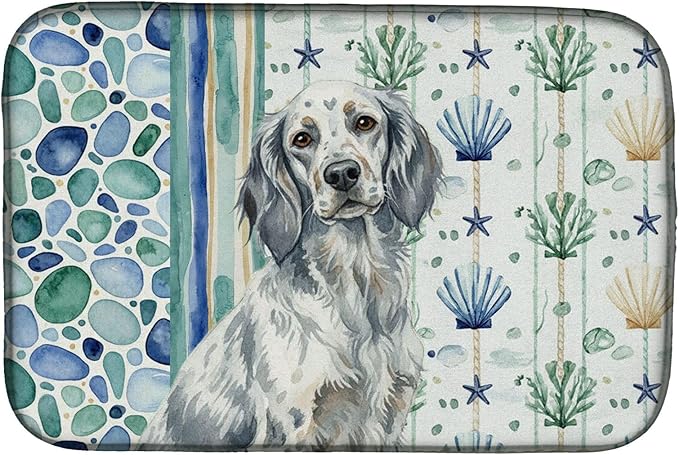 Caroline's Treasures Blue Belton English Setter Coastal Sea Glass Dish Drying Mat Absorbent Dish Drying Mat Pad for Kitchen Counter Dish Drainer Mat for Countertop 14 x 21 Multicolor