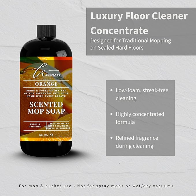 Lapew Orange Scented Mop Soap - Luxury Floor Cleaner Concentrate for Mopping Tile Laminate Vinyl &amp Hardwood | Streak-Free Low-Foam | 36 oz