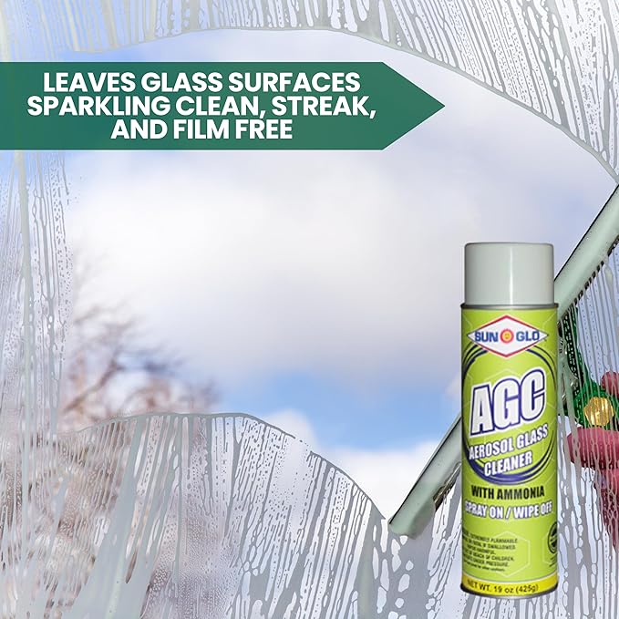 Sun-Glo Aerosol Glass Cleaner (AGC) - Ammonia Fortified Aerosol Glass &amp Multi-Surface Cleaner Spray Polish for All-Natural Sparkling Brilliant Streak-Free Shines