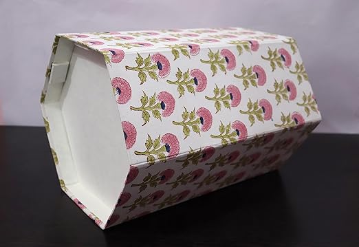 Generic 3.3 Gallon Cotton Hand Block Printed Paper Waste Basket |Small Decorative Trash Can for Housewarming Gifts in Living Room Bedroom Bathroom | Eco-Friendly Plastic-Free (1 PINK FLOWAR)