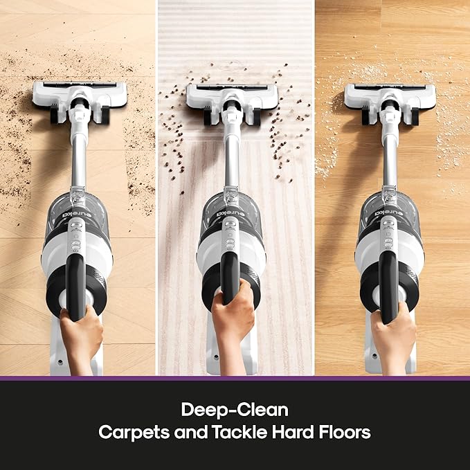 Eureka Cordless Vacuum Cleaner Anti-Tangle Brushroll Rechargeable Stick Vacuum Lightweight for Carpet Hard Floor Pet Hair White NEC280WH