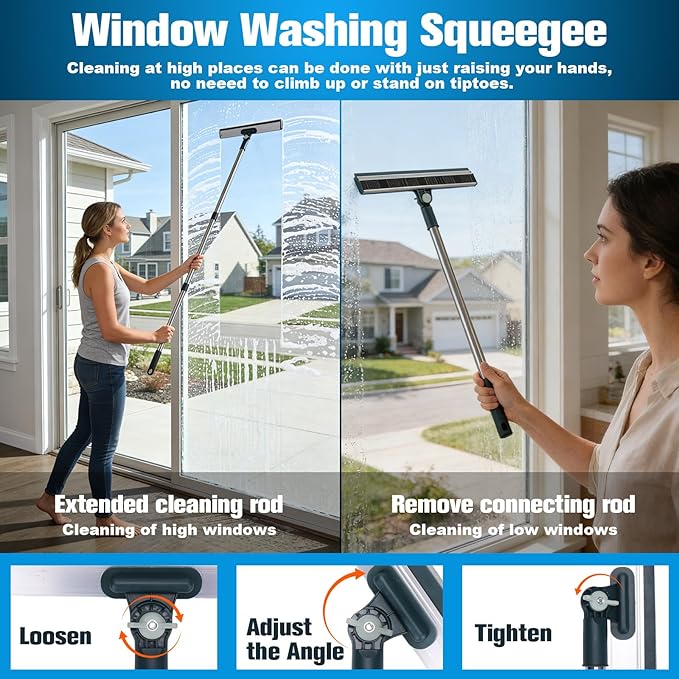 XANGNIER Window Cleaning Kit Tool with Storage BucketWindow Washing Kit with Extension PoleProfessional Windows Washer Cleaner Squeegee KitsCommercial&ampHousehold UseIndoor&ampOutdoor High Wind