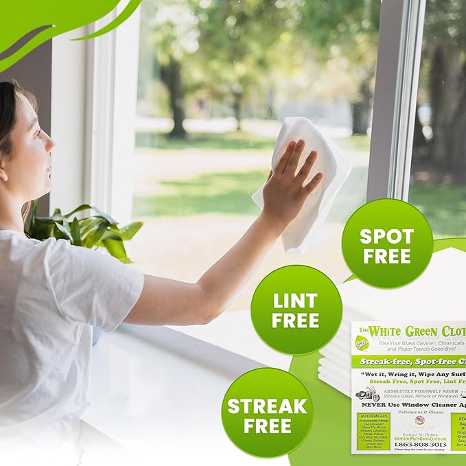 4-Pack Reusable Cleaning Cloths for Streak-Free Windows Mirrors &amp All-Purpose Use – Chemical-Free Absorbent Non-Abrasive 16 x 16 White Cleaning Rags Made in The USA