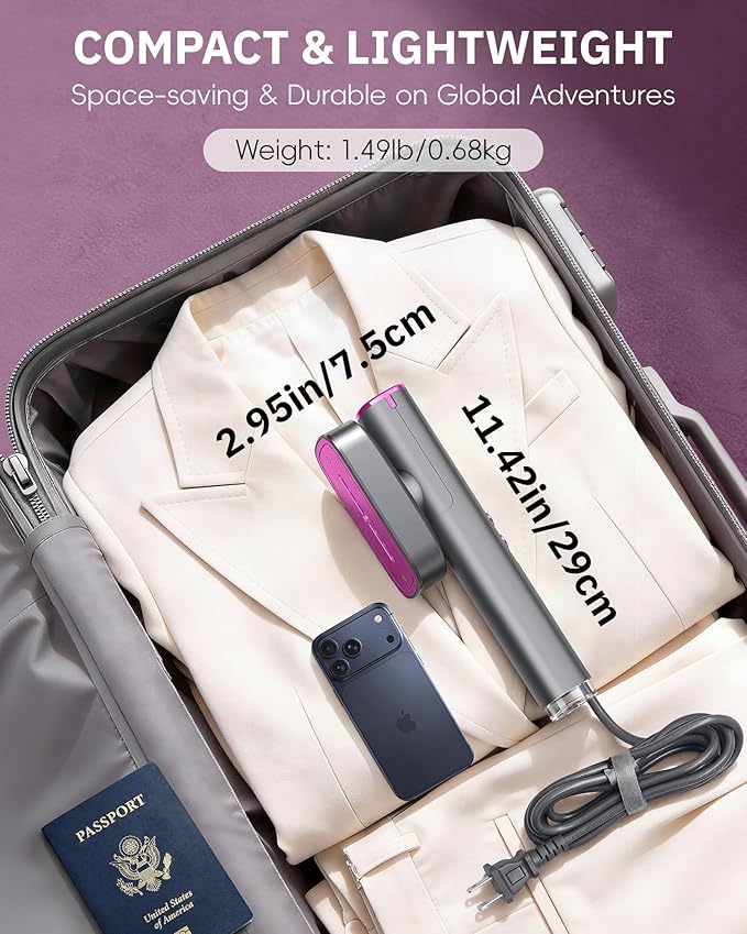 OGHom Steamer for Clothes 110-240V Travel Steamer &amp Iron 2 in 1 1000W Powerful Steam Portable Handheld Garment Wrinkle Remover 30s Fast Heat-Up with Dry &amp 2-Steam Control for Global &amp