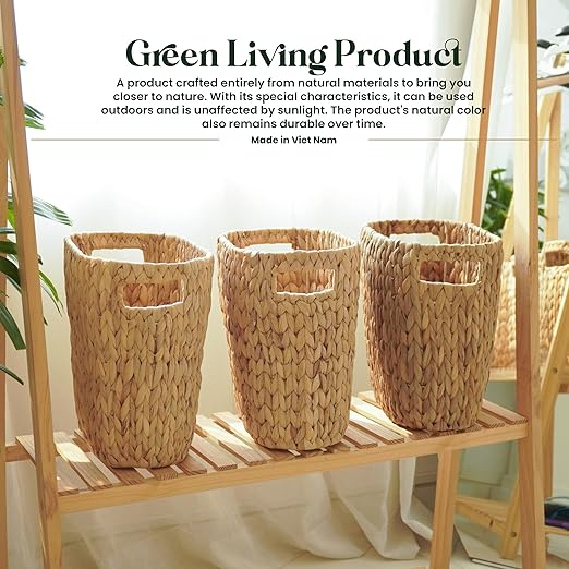4 Gallons Wicker Waste Basket for Bathroom - Water Hyacinth Wicker Trash Can – Kitchen Bathroom Garbage Can Oval Magazine Basket - Desk Trash Can Office Garbage Can with Open Top Handles