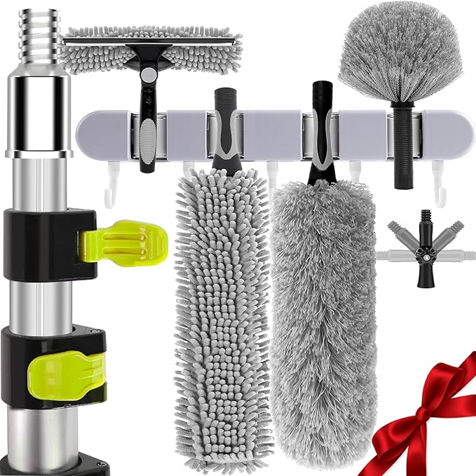 【Upgrade Anti Rotation 】 36ft High Reach Duster Kit5-36ft Lightweight Aluminum Alloy Extension Rod7-Piece Set210° Steering Head Clean Various Anglefor Cleaning CeilingHigh Wall