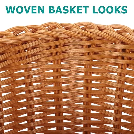 Amosfun Rattan Waste Baskets Round Woven Trash Can Wicker Garbage Containers Bin Rustic Flower Baskets Laundry Hamper for Home Bathroom Kitchen Office Brown