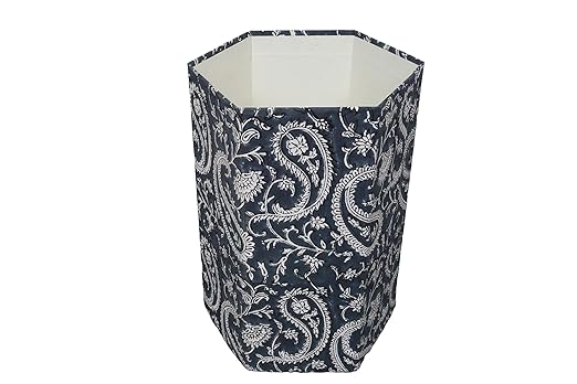 Generic 3.3 Gallon Cotton Hand Block Printed Paper Waste Basket |Small Decorative Trash Can for Housewarming Gifts in Living Room Bedroom Bathroom | Eco-Friendly Plastic-Free (1 DARK BLUE MUKAT)