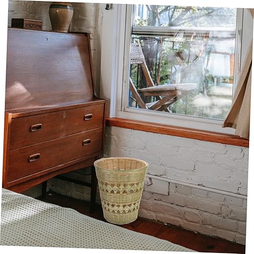 1Pc Hand Woven Trash Can Retro Decorative Wastepaper Basket for Home Storage for Office and More Stylish and Wastebasket