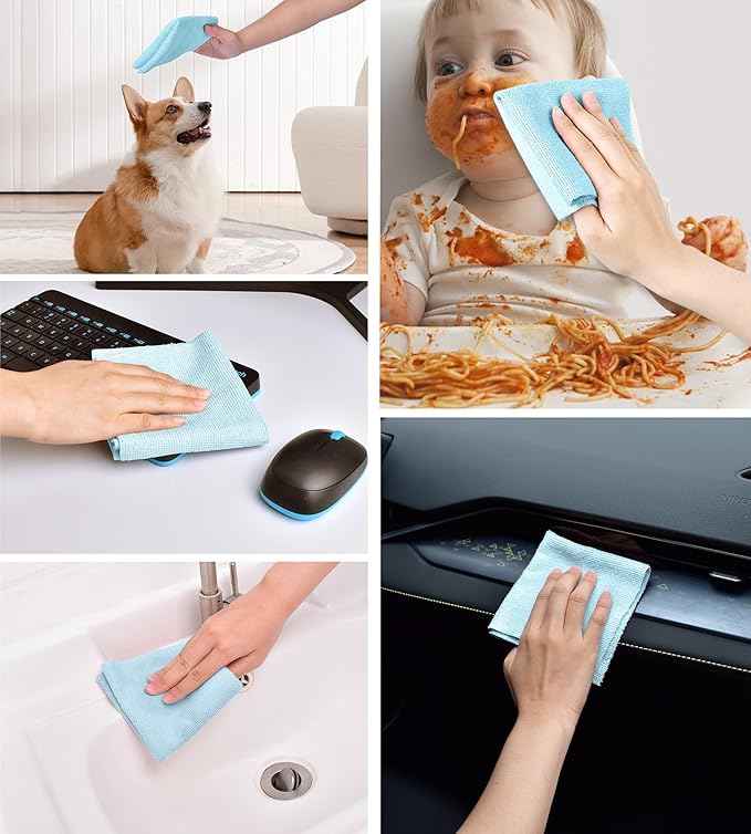 KitchLife Microfiber Cleaning Cloth Roll 100 Pack - Tear-Away Microfiber Paper Towels Lint-Free Reusable Washable for Kitchen Car Dishes and Sensitive Surfaces (Blue)