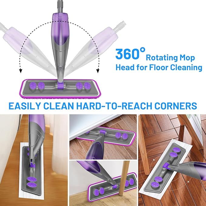 Spray Mop for Hardwood Floor Cleaning with 2 Reusable Pads + 12 Disposable Refills &amp 2 Bottles