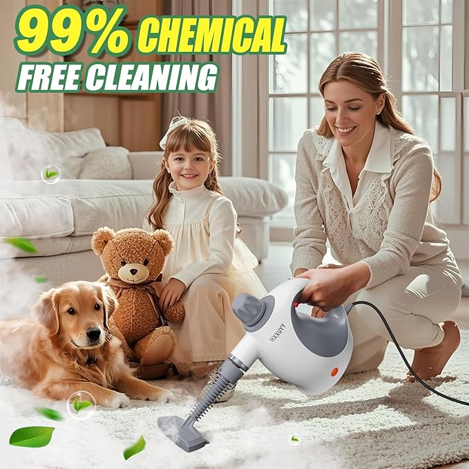 Multi-Surface Handheld Pressurized Steam Cleaner with 13 PCS Accessory Portable Steamer for Cleaning Multipurpose Steam Cleaner for Home/Car/Bathroom/Grease/Upholstery/Floor/Grout and More (White)