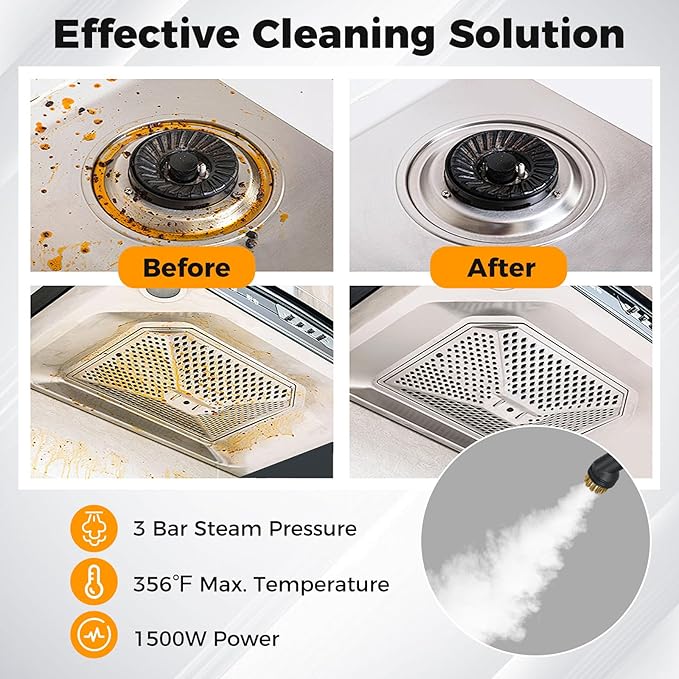 COSTWAY 1500W Portable Steam Cleaner Household Steamer with 34 oz/1 L Water Tank Multipurpose Pressurized Steam Cleaning Machine for Car Upholstery Kitchen Bathroom Grout &amp Tile White
