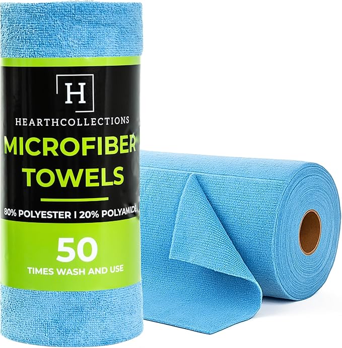 Microfiber Cleaning Cloth Roll Tearaway 50 PCS Tear Away Towels Reusable &amp Washable Ultra Absorbent 12 x 5.5 Dish Rags for Car Home Kitchen  200 GSM Thickness Paper Towel Alternative