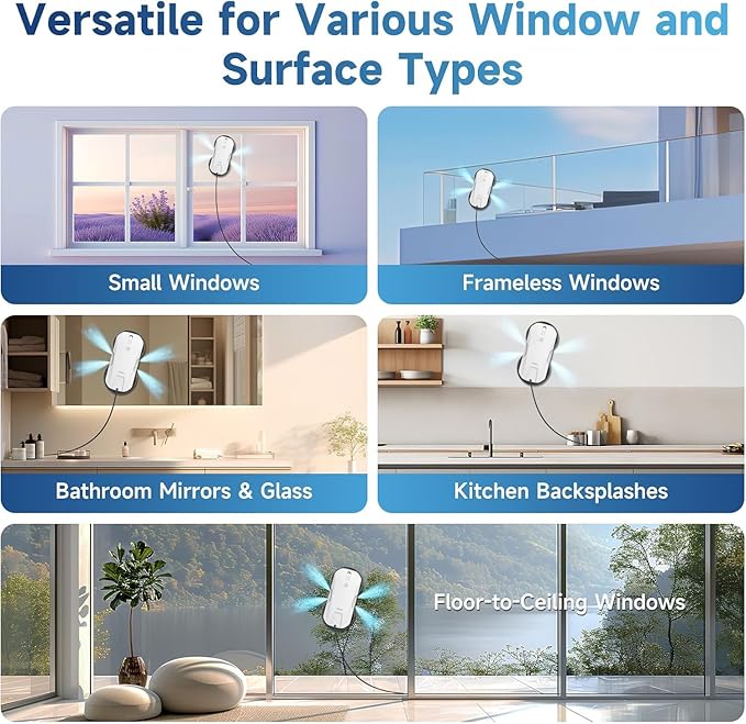 FMART T11 Window Cleaning Robot Auto 4-Way Water Spray 5300Pa Strong Suction High-Speed Cleaning &lt60dB Ultra-Quiet 60mm Slim Window Robot Smart Navigation Anti-Drop &amp 50min UPS Protectio