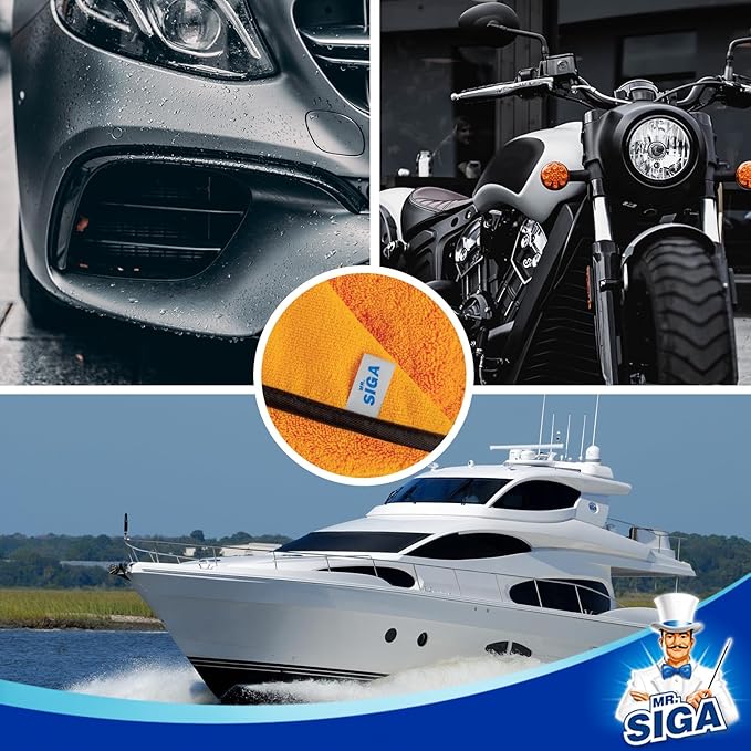MR.SIGA Professional Premium Microfiber Towels for Cars Dual-Sided Car Washing and Detailing Towels Gold 15.7 x 23.6 inch 12 Pack