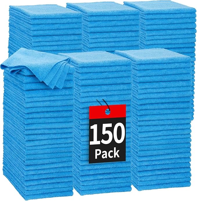 HOMERHYME Shop Towels 150 Pack Cleaning Rags Microfiber Towels Bulk All-Purpose Microfiber Cleaning Cloth Lint-Free Wipe Washcloth for Commercial Garage Automotive &amp Housekeeping 11.5*11.5