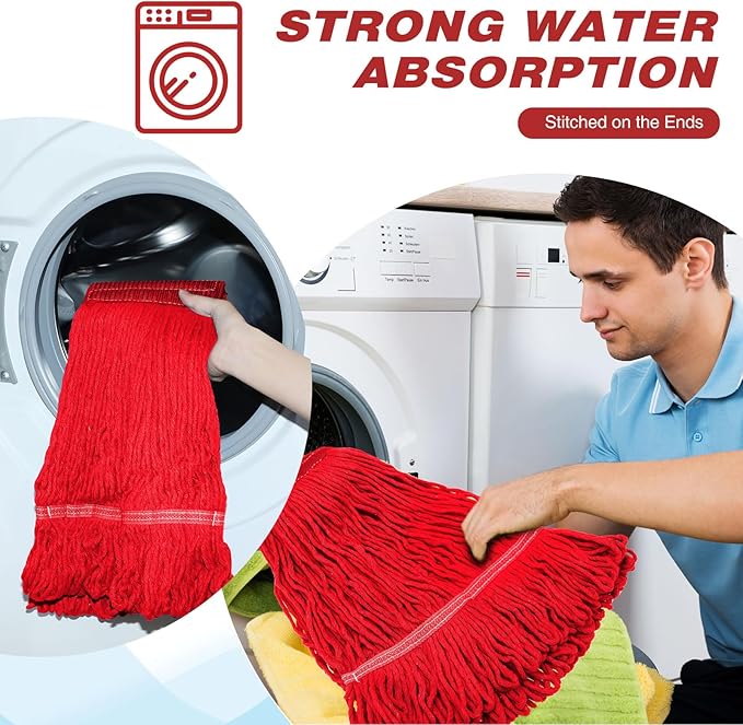 Nuogo 10 Pcs Commercial Mop Head Replacement Floor Cleaning Wet Heavy Duty Commercial Mop Refills General Cleaning(27.6 InchRed)