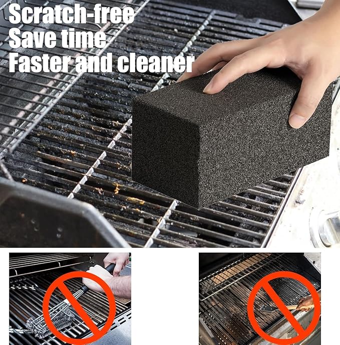 Grill Cleaning Brick 8-Pack – Non-Toxic Chemical-Free Commercial Grade Pumice Grill Cleaner Blocks for BBQ Grates Flat Top Griddle &amp Burnt Grease Removal