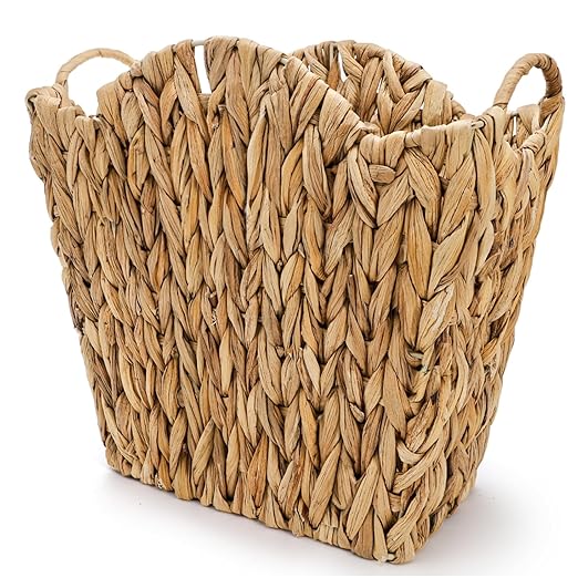 Wicker Waste Basket Handwoven Trash Can with Built-in Handles Rattan Waste Bin for Bathroom Water Hyacinth Garbage Storage Container for Bedroom Office Laundry Utility Room