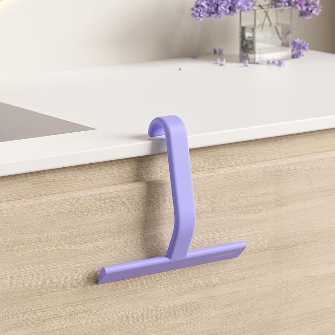 dancemoon JustHang Shower Squeegee for Glass Doors All-in-One Piece Silicone Squeegee with Built-in Hook for Bathroom Window Mirror Tile Wall Car Streak-Free Bathroom Cleaner Tool10 Inch Purple