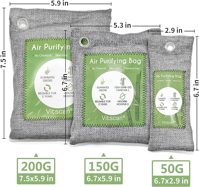 16 Pack Bamboo Charcoal Air Purifying Bag Activated Charcoal Bags Odor Absorber Moisture Absorber Natural Car Air Freshener Shoe Deodorizer Odor Eliminators For Home Pet Closet (16x50g)