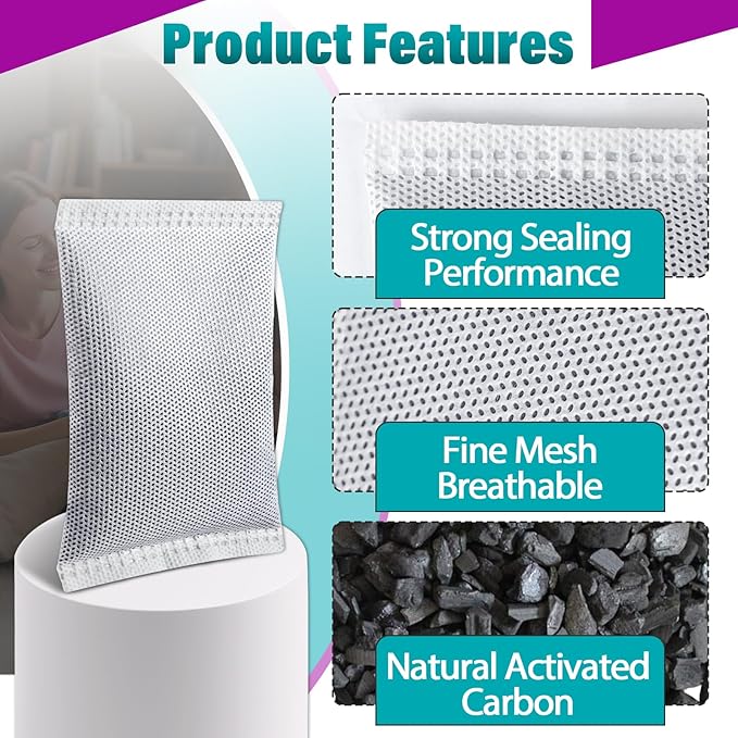 16 Pcs Activated Charcoal Odor Absorbing Filter Refills Compatible with 8 Gallon &amp Larger Trash Cans Long-Lasting Deodorizer Replacement for Kitchen/Bathroom Use