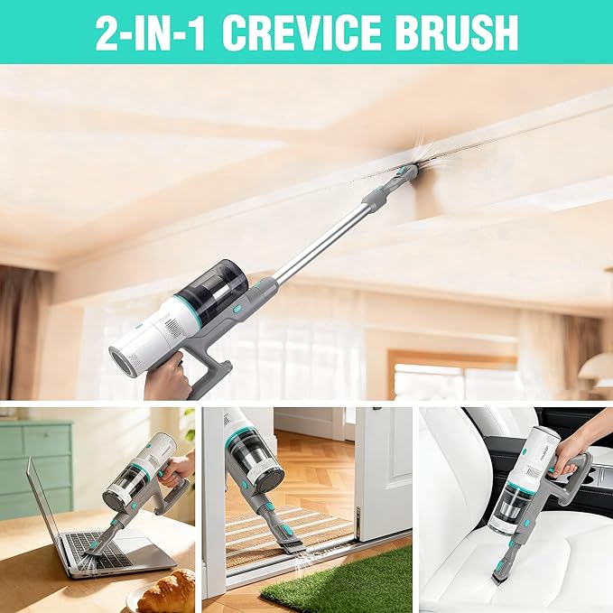HAUSHOF Cordless Vacuum Cleaner with Auto Empty Station 250W Motor HEPA Filter Anti-Tangle Brushroll Stick Vacuum for Pet Hair Hardwood Floors Carpets