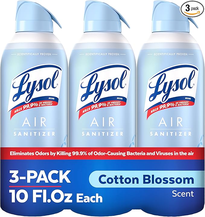 Lysol Air Sanitizer Spray with Bacterial Odor Eliminator for Home &amp Office Sanitizing Air Spray Air Freshener Alternative Cotton Blossom Scent 10 oz (Pack of 3)