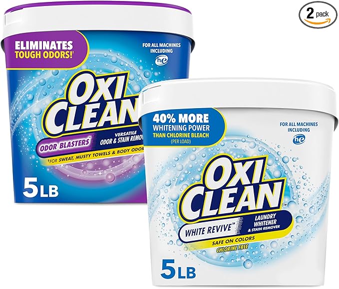 Bundle of OxiClean Odor Blasters Versatile Odor and Stain Remover Powder 5 lb + OxiClean White Revive Laundry Whitener and Stain Remover Powder 5 lb