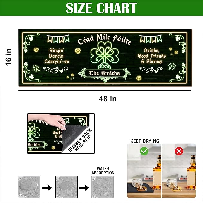 THUYPT Personalized Irish Bar Mat Dish Drying Mat for Irish Pub St Patrick's Day Decor Bar Shamrock Spill Mat Kitchen Counter Accessories Home Bar Decor St Patrick's Day (14)