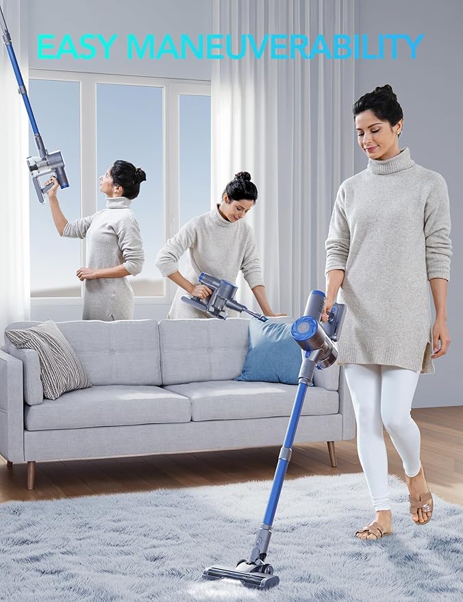 Greenote Cordless Vacuum Cleaner 21KPa Lightweight Vacuum Cleaner with Wall Mount &amp LED Brush Ultra Quiet Stick Vacuum Cleaner for Hard Floors Pet Hair