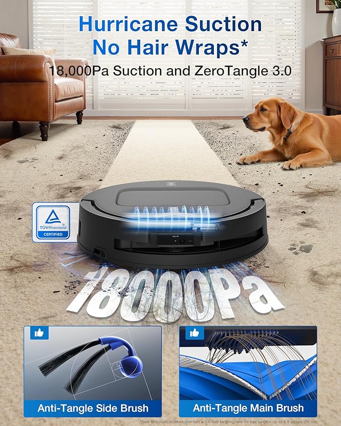 ECOVACS DEEBOT T80 Omni Robot Vacuum and Mop Instant Self-Cleaning OZMO Roller Mop TruEdge Deep Cleaning AI Navigation 18000Pa Suction and ZeroTangle 3.0 for Pets and Carpets