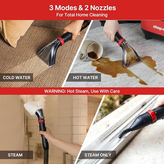 Shop-Vac Portable Carpet Cleaner Machine Upholstery Cleaner with Steam &amp Heating System 3 Modes Deep Stain Removal with Self-Cleaning Tool for Car Furniture Stairs and Fabric Cleaning 543022