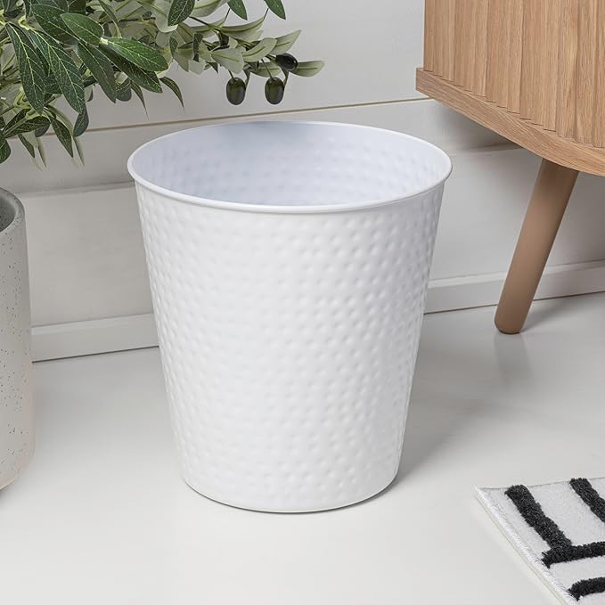 happimess HPM1110D-SET2 Axel Modern Minimalist Hammered Steel 2 Gal Waste Bin for Kitchen Office Bathroom Bedroom Dorm Matte White (Set of 2)