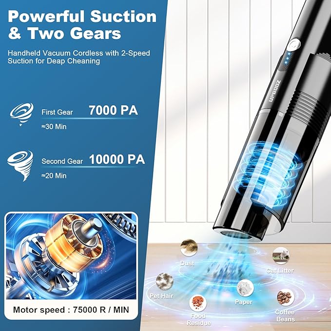 Handheld Vacuum Cordless10KPA Powerful Suction Car Vacuum with 2-Speed Vacuum Cleaner with Charging Dock Portable Lightweight 4-in-1 Mini Hand Held Vacuum for Car Home Pet Office and Pet Hair