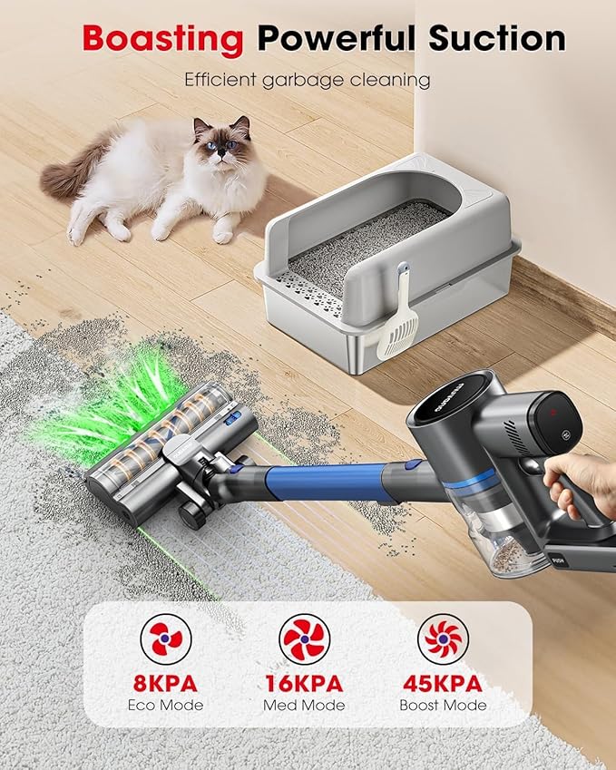 Cordless Vacuum Cleaners for Home G26 Vacuum Cleaner 45KPA Powerful Suction Up to 60 Minutes Tangle-Resistant Rechargeable Stick Vac with Wall Mount for Pet Hair Hardwood Floors