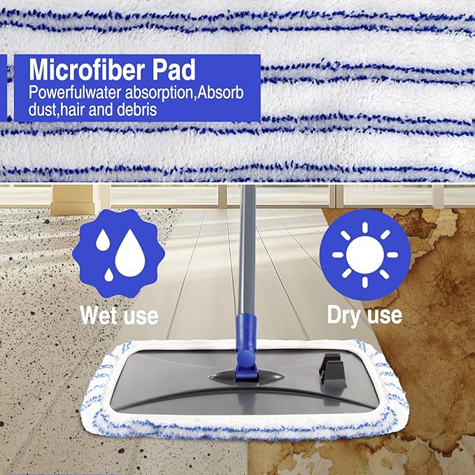 MASTERTOP Microfiber Mops for Floor Cleaning Extra Large Industrial MopFloor Commercial Mop for Wet &amp Dry Use Flat Mops for Hardwood Vinyl Laminate Tile Floors 5 Reusable &amp Washable Pad