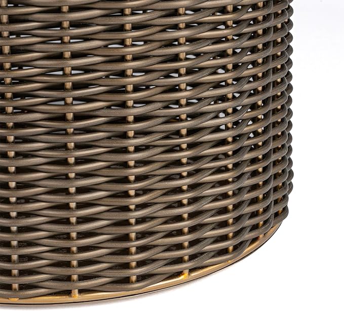 happimess HPM1102A Asher Modern 4.13-Gallon 2-Tone Faux Wicker/Metal Cylinder Waste Basket Bronze/Coffee for Home Bathroom Living Room Office Bedroom Kitchen