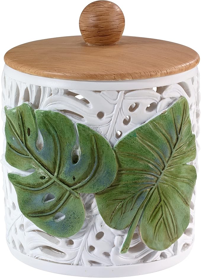 Avanti Linens - Covered Jar Countertop Organizer Leaf Inspired Home Decor (Viva Palm Collection) Green
