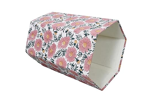 3.3 Gallon Cotton Hand Block Printed Paper Waste Basket |Small Decorative Trash Can for Housewarming Gifts in Living Room Bedroom Bathroom | Eco-Friendly Plastic-Free (1 Green Pink Sun FLOWAR)