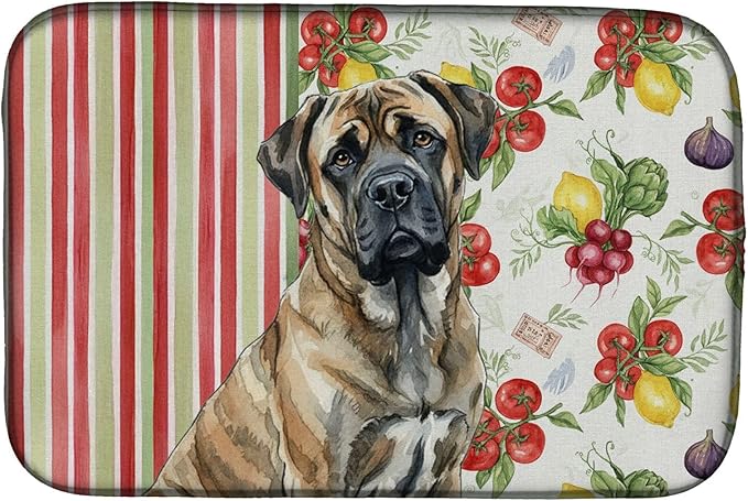 Caroline's Treasures Brindle Mastiff Vegetables Dish Drying Mat Absorbent Dish Drying Mat Pad for Kitchen Counter Dish Drainer Mat for Countertop 14 x 21 Multicolor