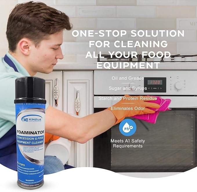 KINZUA ENVIRONMENTAL Foaminator Concession &amp Food Equipment Cleaner Heavy Duty Popcorn Machine Cleaner Super Cleaning Foam Solution for Grill Stove and Oven Cleaner &amp Degreaser 18 oz Pac