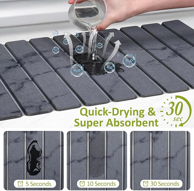 Large Stone Dish Drying Mat for Kitchen Counter 24(L)×16(W) Collapsible Quick Dry Stone Dish Mats Super Absorbent Diatomaceous Earth Drying Pad for Dishes Bottles Cups Countertops (Marble)