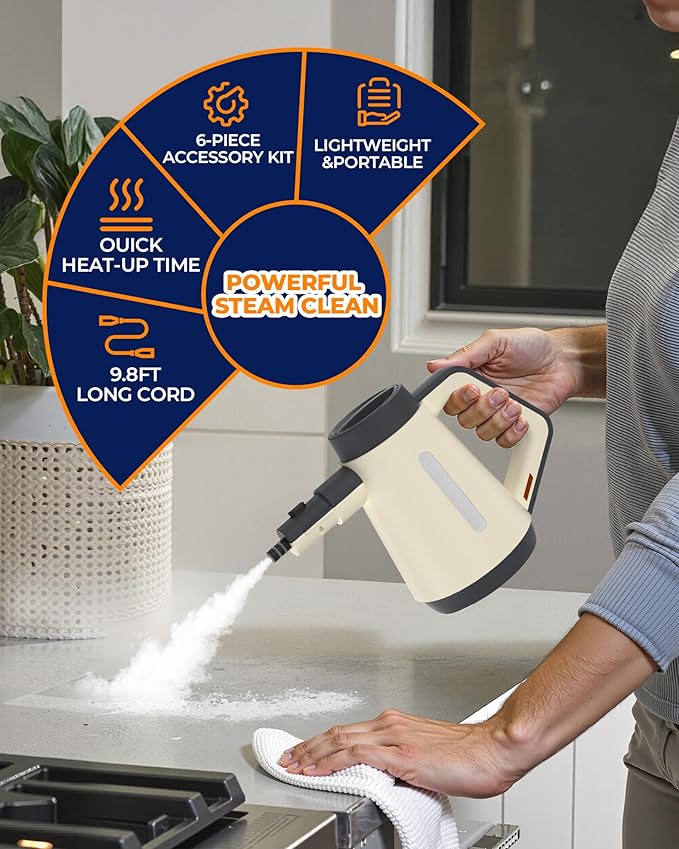 Handheld Steam Cleaner for cleaning 1500W 15s Fast-Heat Lockable Steam Trigger &amp Accessories No Cooling Add Water Anytime Multi-Steam Cleaner for Home Car Bathroom Kitchen Upholstery Gro