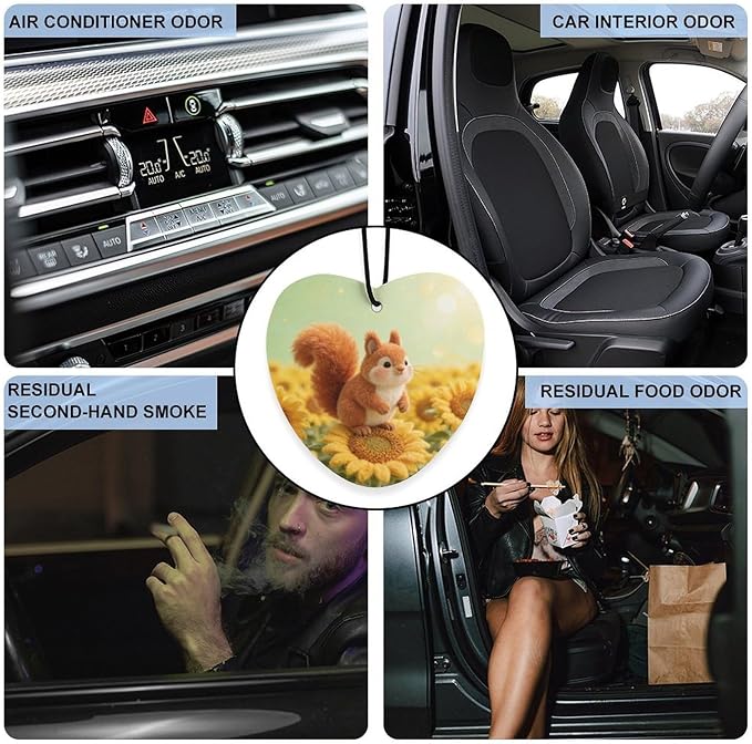 5PCS Car Air Freshener Hanging Personalized Double Sided Sunflower Squirrel Car Fresheners Long Lasting New Cars Scents Cute Automotive Freshies for Closets Drawers (tea)
