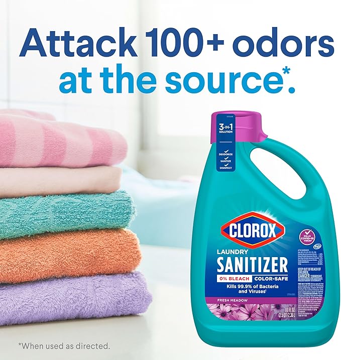 Clorox Laundry Sanitizer 0% Bleach Color Safe Clean Linen 80 Fl oz Pack of 2 (Pack May Vary)