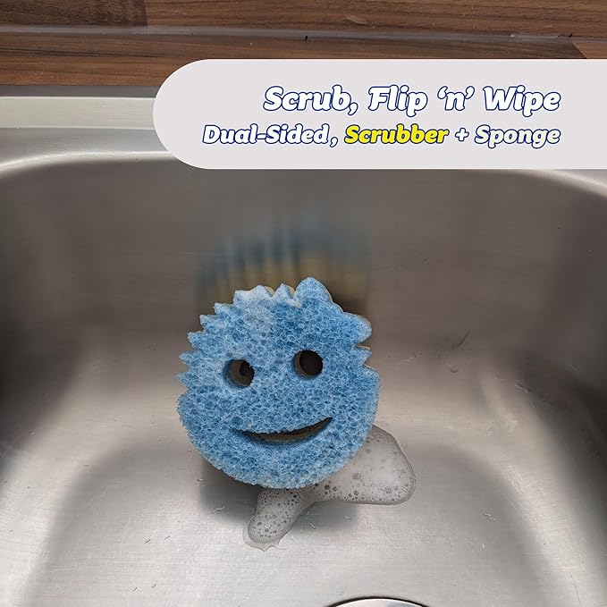 Scrub Daddy Scrub Mommy Cleaning Sponges - Dual Sided Non Scratch Sponge Scourers Smiley Kitchen Sponges for Dishwashing &amp Bathroom FlexTexture Dish Scrubber Sponge Blue Twin Pack